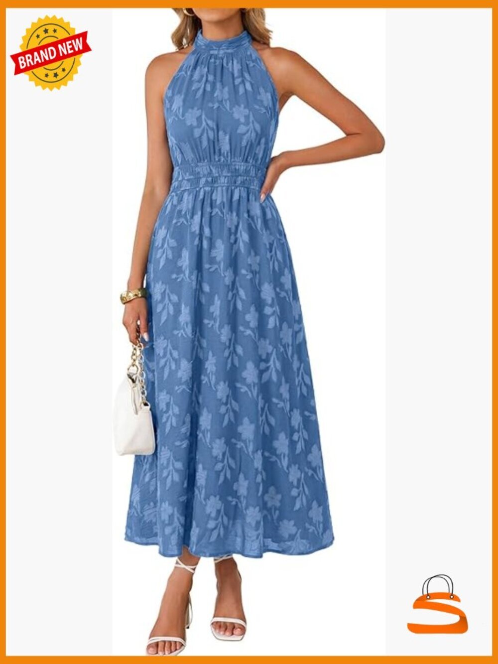 Womens Summer Halter Maxi Dress Boho Floral Wedding Guest Dress Flowy